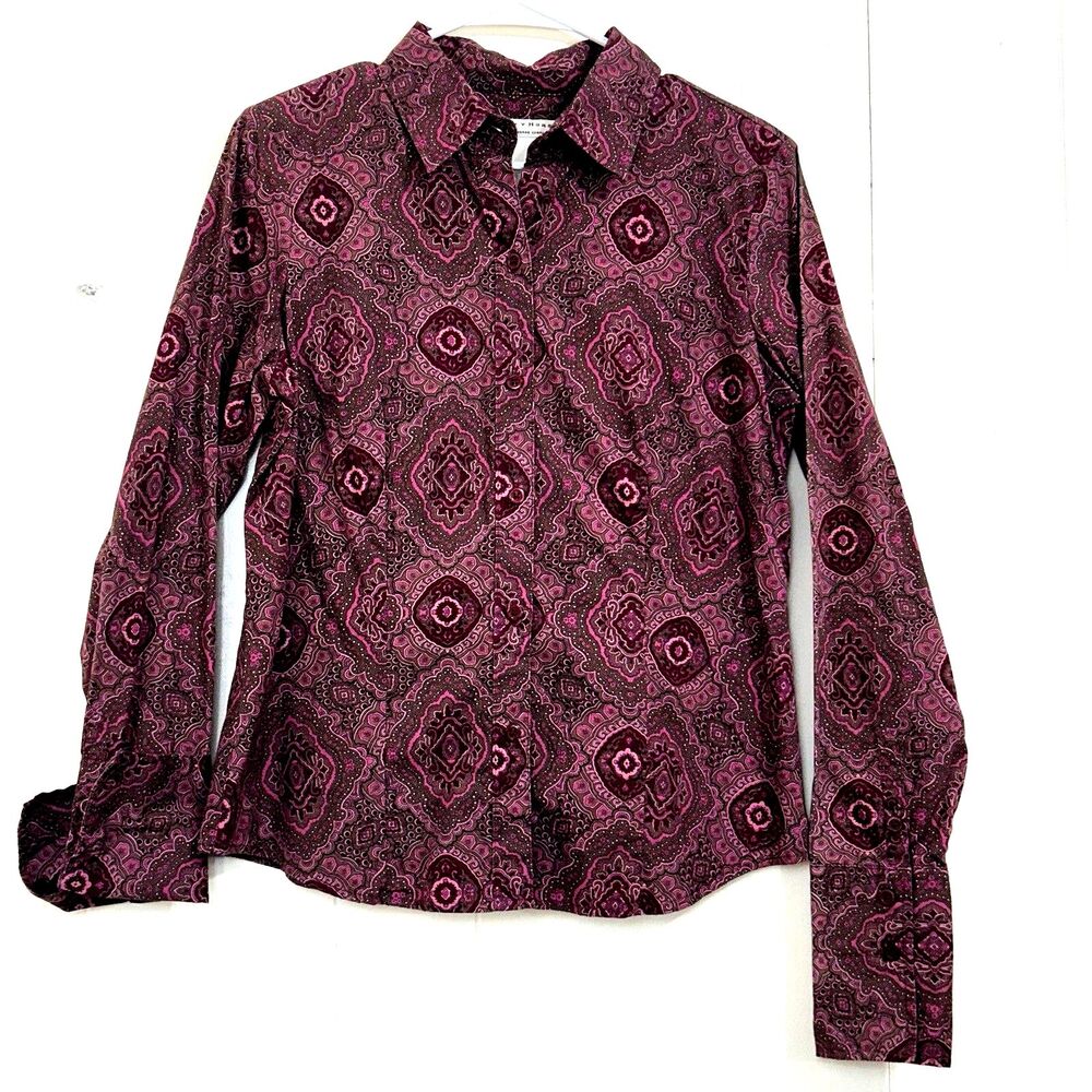 Crazy Horse Women's Blouse Button Down Size Medium Cotton Long Sleeve Shirt.